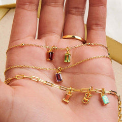 Wholesale Copper Simple Style Plating Inlay Oval Birthstone Necklace - ChicMeto