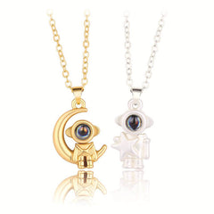 Wholesale Cute Astronaut Star Moon Alloy Plated Valentine's Couple Pendant Necklace - ChicMeto