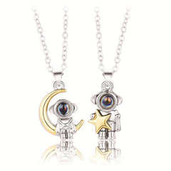 Wholesale Cute Astronaut Star Moon Alloy Plated Valentine's Couple Pendant Necklace - ChicMeto