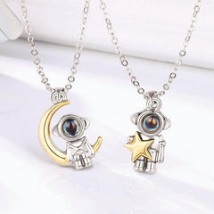 Wholesale Cute Astronaut Star Moon Alloy Plated Valentine's Couple Pendant Necklace - ChicMeto