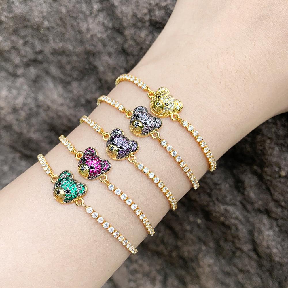 Wholesale Cute Fashion Simple Style Bear Copper 18K Gold Plated Zircon Bracelets in Bulk - ChicMeto