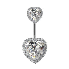 Wholesale Cute Luxurious Heart Shape Stainless Steel Copper Plating Inlay Gem Rhinestones Zircon White Gold Plated Belly Ring - ChicMeto