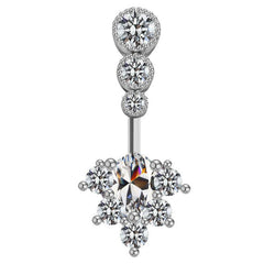 Wholesale Cute Luxurious Heart Shape Stainless Steel Copper Plating Inlay Gem Rhinestones Zircon White Gold Plated Belly Ring - ChicMeto