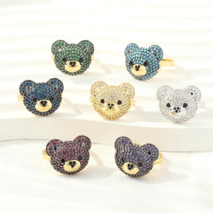 Wholesale Cute Simple Style Bear Copper 18K Gold Plated Zircon Open Rings In Bulk - ChicMeto