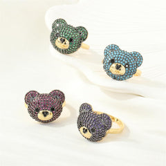 Wholesale Cute Simple Style Bear Copper 18K Gold Plated Zircon Open Rings In Bulk - ChicMeto