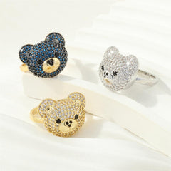 Wholesale Cute Simple Style Bear Copper 18K Gold Plated Zircon Open Rings In Bulk - ChicMeto