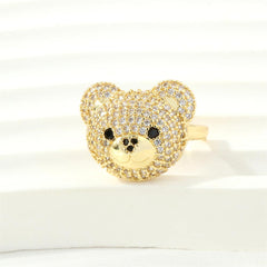 Wholesale Cute Simple Style Bear Copper 18K Gold Plated Zircon Open Rings In Bulk - ChicMeto