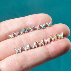 Wholesale Ear Cartilage Rings Studs Artistic Butterfly 304 Stainless Steel Turquoise Zircon Inlay - ChicMeto