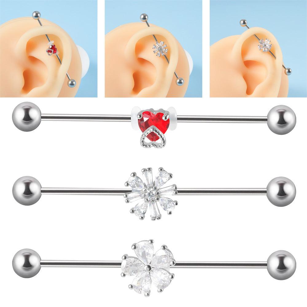 Wholesale Ear Cartilage Rings Studs Classic Streetwear Shiny Heart Shape 304 Stainless Steel Silica Gel Copper Inlay Zircon - ChicMeto