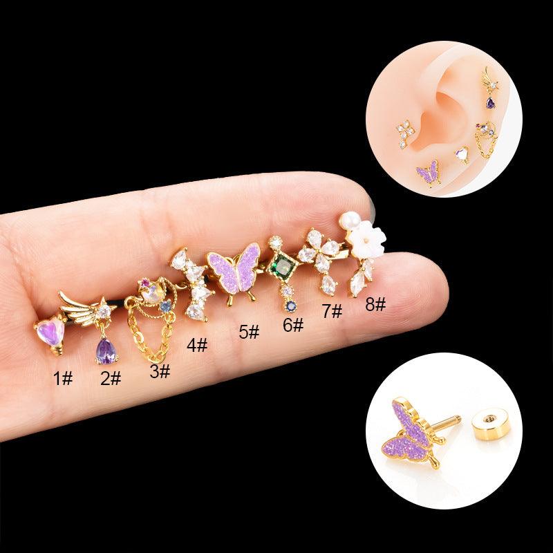 Wholesale Ear Cartilage Rings Studs Classic Style Star Heart Shape Butterfly 316 Stainless Steel Copper Inlay Pearls Zircon - ChicMeto