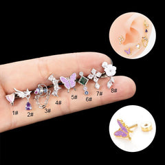 Wholesale Ear Cartilage Rings Studs Classic Style Star Heart Shape Butterfly 316 Stainless Steel Copper Inlay Pearls Zircon - ChicMeto