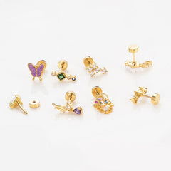 Wholesale Ear Cartilage Rings Studs Classic Style Star Heart Shape Butterfly 316 Stainless Steel Copper Inlay Pearls Zircon - ChicMeto