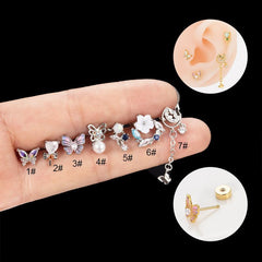 Wholesale Ear Cartilage Rings Studs Hip-Hop Heart Shape Flower Butterfly 316 Stainless Steel Copper Inlay Pearls Zircon - ChicMeto