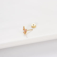 Wholesale Ear Cartilage Rings Studs Hip-Hop Heart Shape Flower Butterfly 316 Stainless Steel Copper Inlay Pearls Zircon - ChicMeto