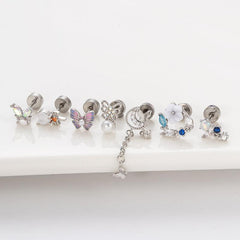 Wholesale Ear Cartilage Rings Studs Hip-Hop Heart Shape Flower Butterfly 316 Stainless Steel Copper Inlay Pearls Zircon - ChicMeto