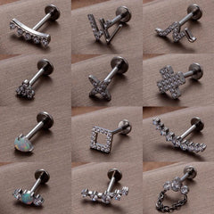 Wholesale Ear Cartilage Rings Studs IG Cool Style Geometric Water Droplets Pure Titanium Plating Inlay Zircon - ChicMeto