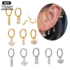 Wholesale Ear Cartilage Rings Studs IG Cool Style Shamrock Crown Pure Titanium Plating Inlay Zircon - ChicMeto