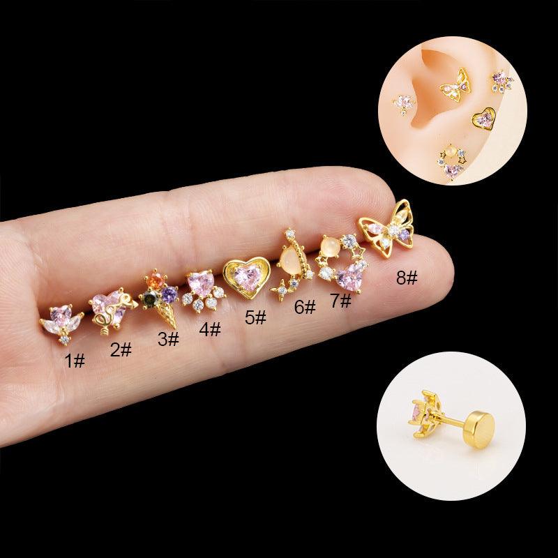 Wholesale Ear Cartilage Rings Studs IG Style Heart Shape Butterfly Copper Plating Inlay Zircon - ChicMeto