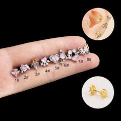 Wholesale Ear Cartilage Rings Studs IG Style Heart Shape Butterfly Copper Plating Inlay Zircon - ChicMeto