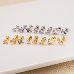 Wholesale Ear Cartilage Rings Studs IG Style Heart Shape Butterfly Copper Plating Inlay Zircon - ChicMeto