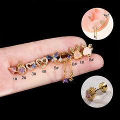 Wholesale Ear Cartilage Rings Studs Lady Heart Shape 316 Stainless Steel Copper Plating Inlay Zircon - ChicMeto