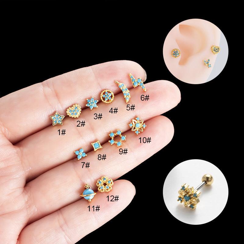 Wholesale Ear Cartilage Rings Studs Lady Sweet Star Heart Shape Flower Copper Inlay Zircon - ChicMeto