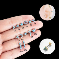 Wholesale Ear Cartilage Rings Studs Retro Sweet Moon Crown Butterfly Copper Inlay Zircon - ChicMeto