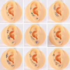 Wholesale Ear Cartilage Rings Studs Simple Geometric 304 Stainless Steel G23 Titanium Plating Inlay Rhinestones - ChicMeto