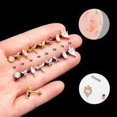 Wholesale Ear Cartilage Rings Studs Simple Korean Style Dragonfly Butterfly Copper Plating Inlay Zircon - ChicMeto