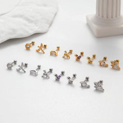 Wholesale Ear Cartilage Rings Studs Simple Korean Style Dragonfly Butterfly Copper Plating Inlay Zircon - ChicMeto