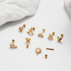 Wholesale Ear Cartilage Rings Studs Simple Korean Style Dragonfly Butterfly Copper Plating Inlay Zircon - ChicMeto