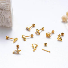 Wholesale Ear Cartilage Rings Studs Simple Korean Style Star Cherry Crown 316 Stainless Steel Copper Plating - ChicMeto