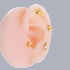 Wholesale Ear Cartilage Rings Studs Simple Korean Style Star Cherry Crown 316 Stainless Steel Copper Plating - ChicMeto