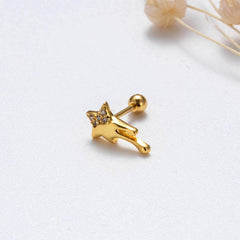 Wholesale Ear Cartilage Rings Studs Simple Korean Style Star Cherry Crown 316 Stainless Steel Copper Plating - ChicMeto