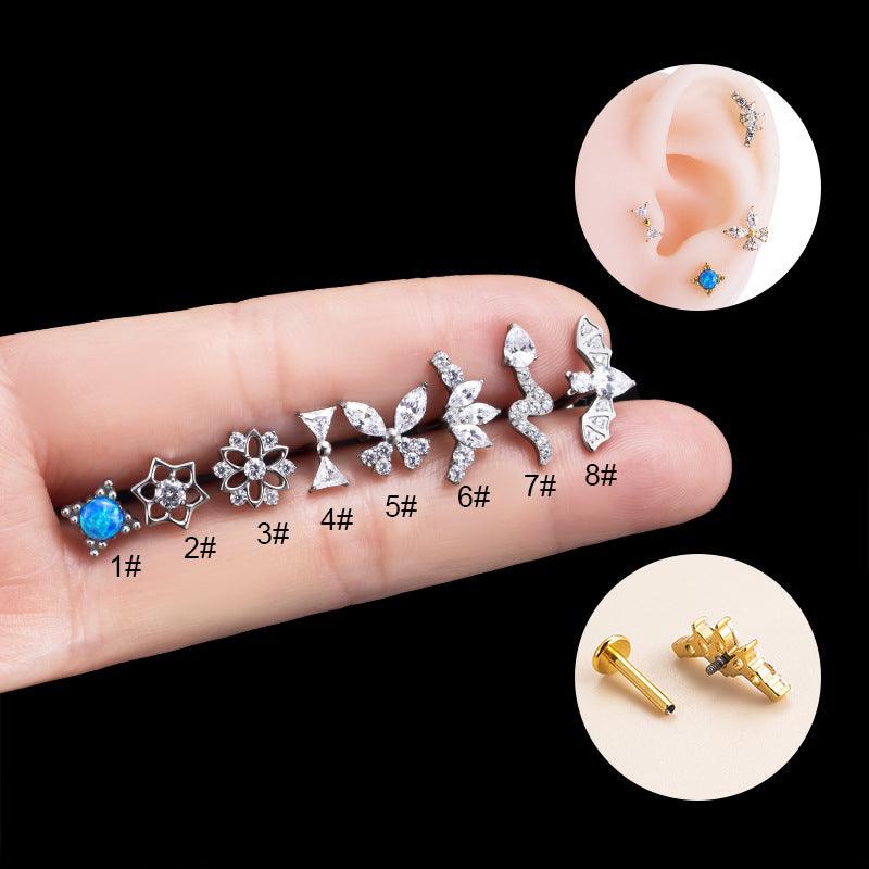 Wholesale Ear Cartilage Rings Studs Simple Style Flower Pure Titanium Inlay Rhinestones - ChicMeto