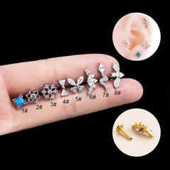 Wholesale Ear Cartilage Rings Studs Simple Style Flower Pure Titanium Inlay Rhinestones - ChicMeto