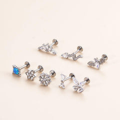 Wholesale Ear Cartilage Rings Studs Simple Style Flower Pure Titanium Inlay Rhinestones - ChicMeto