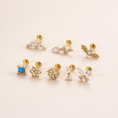 Wholesale Ear Cartilage Rings Studs Simple Style Flower Pure Titanium Inlay Rhinestones - ChicMeto