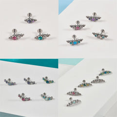 Wholesale Ear Cartilage Rings Studs Simple Style Round 304 Stainless Steel Copper Zircon Inlay Resin Zircon - ChicMeto