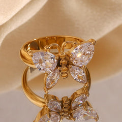 Wholesale Elegant Basic Classic Style Butterfly Stainless Steel Plating Inlay Zircon 18K Gold Plated Rings - ChicMeto