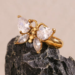 Wholesale Elegant Basic Classic Style Butterfly Stainless Steel Plating Inlay Zircon 18K Gold Plated Rings - ChicMeto