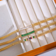 Wholesale Elegant Color Block Stainless Steel Plating Zircon Inlay 18K Gold Plated Bracelets - ChicMeto