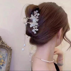 Wholesale Elegant Fashion Tassel Butterfly Alloy Artificial Gemstones Pearls Hair Clip - ChicMeto