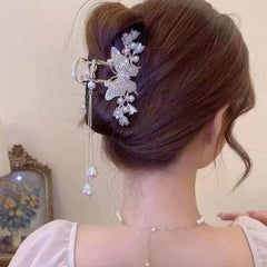 Wholesale Elegant Fashion Tassel Butterfly Alloy Artificial Gemstones Pearls Hair Clip - ChicMeto