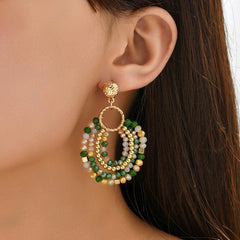 Wholesale Elegant Geometric Color Block Stainless Steel Beaded Drop Earrings - ChicMeto