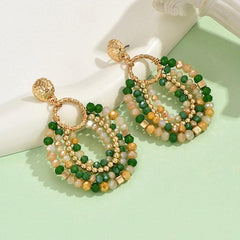 Wholesale Elegant Geometric Color Block Stainless Steel Beaded Drop Earrings - ChicMeto