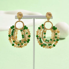 Wholesale Elegant Geometric Color Block Stainless Steel Beaded Drop Earrings - ChicMeto