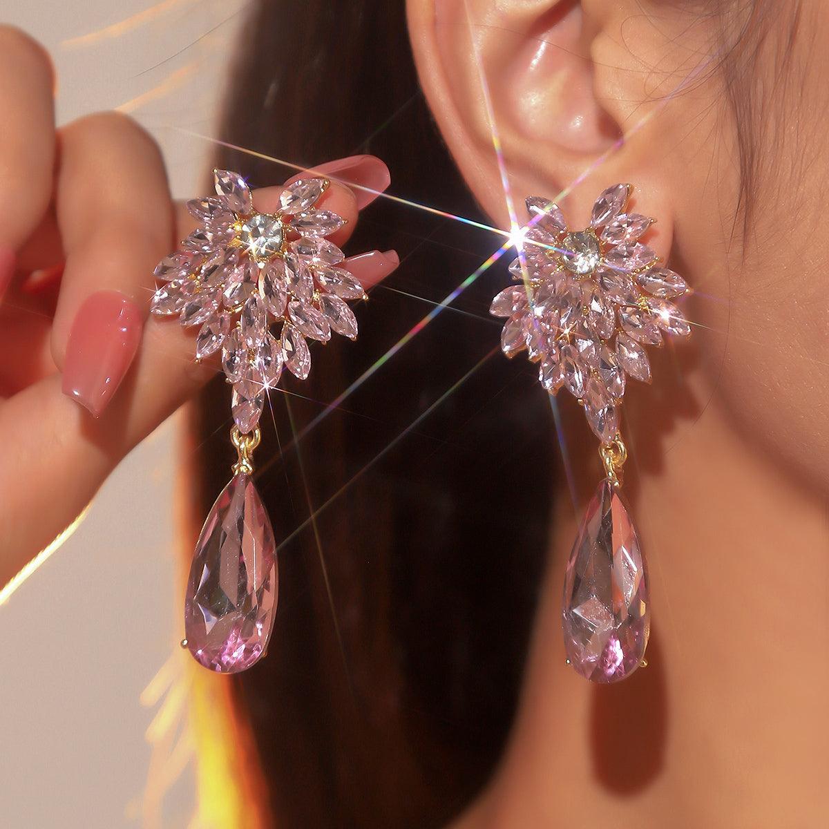 Wholesale Elegant Geometric Inlay Alloy Rhinestones Zircon Drop Earrings - ChicMeto