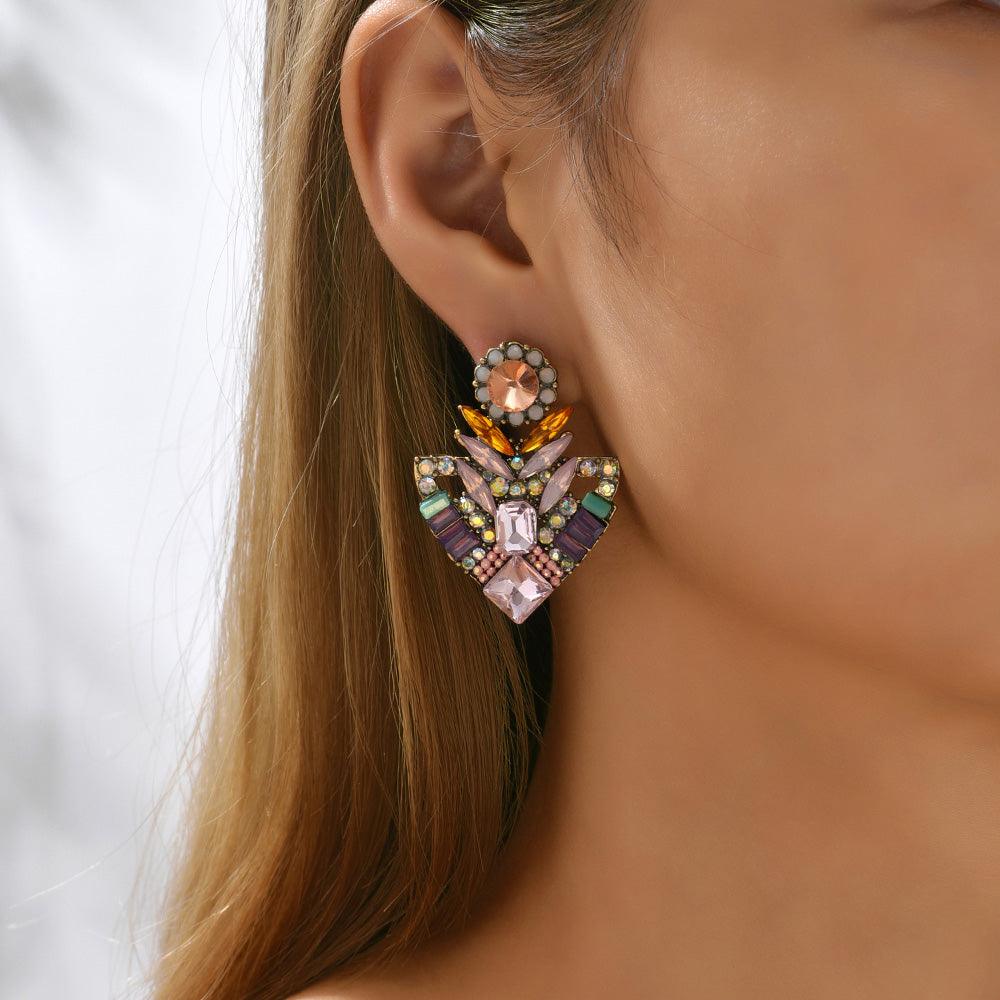 Wholesale Elegant Luxurious Korean Style Colorful Plating Metal Inlay Zinc Alloy Rhinestones Ear Studs - ChicMeto