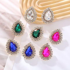 Wholesale Elegant Luxurious Shiny Water Droplet Inlay Alloy Rhinestones Glass Stone Gold Plated Ear Studs - ChicMeto